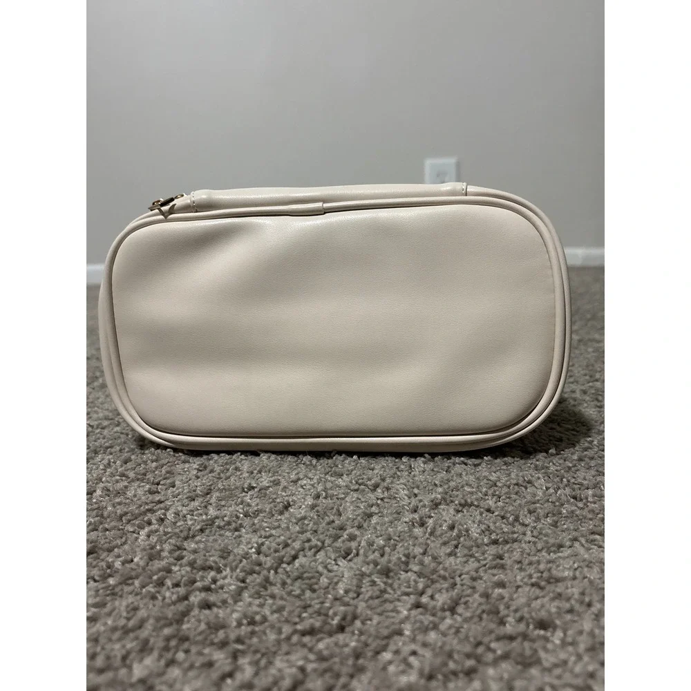 N Initial Cream synthetic Leather Cosmetic  Bag Gold Tone Hardware Makeup Case